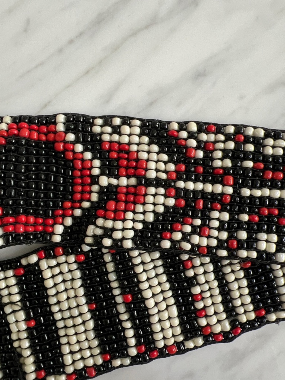 Handmade Beaded Stretch Waist Belt in Black, Red & White - Picture 2 of 4
